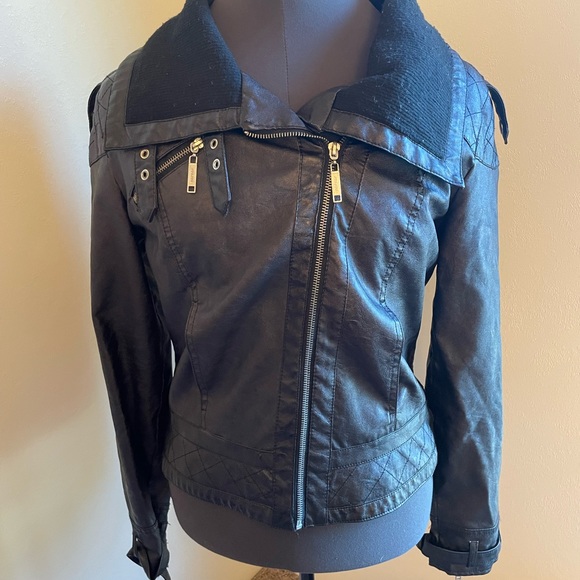 Jou Jou Faux Leather Motorcycle Moto Jacket - Picture 2 of 5